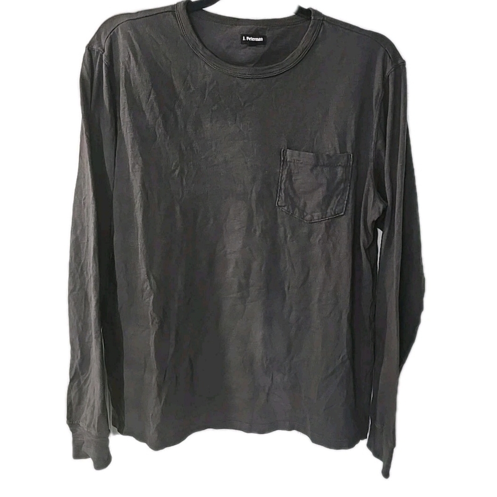 J. Peterman Mens Size Medium Long Sleeve Crew‎ Neck Pocket Charcoal Green Shirt